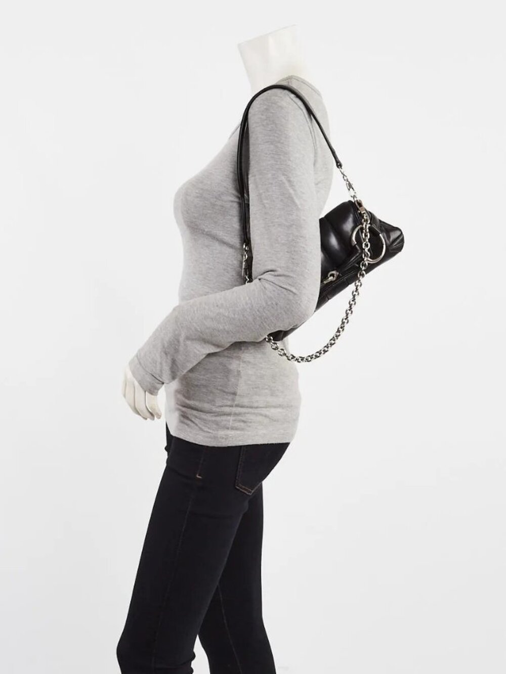Gucci Black Quilted Lambskin Leather Small Horsebit Chain Shoulder Bag